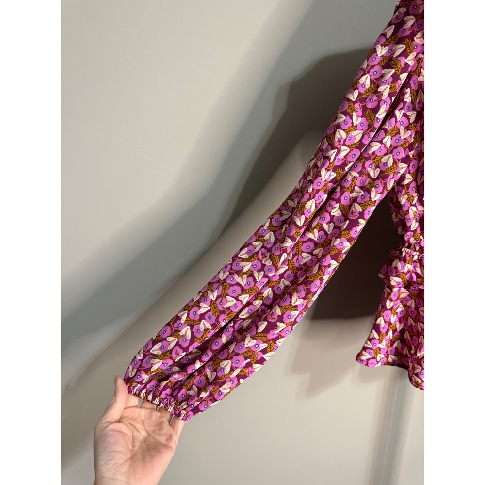 Entro Purple Pink Floral Peplum Blouse‎ Top S Puff Sleeve Cottagecore Boho Twee - Picture 2 of 8